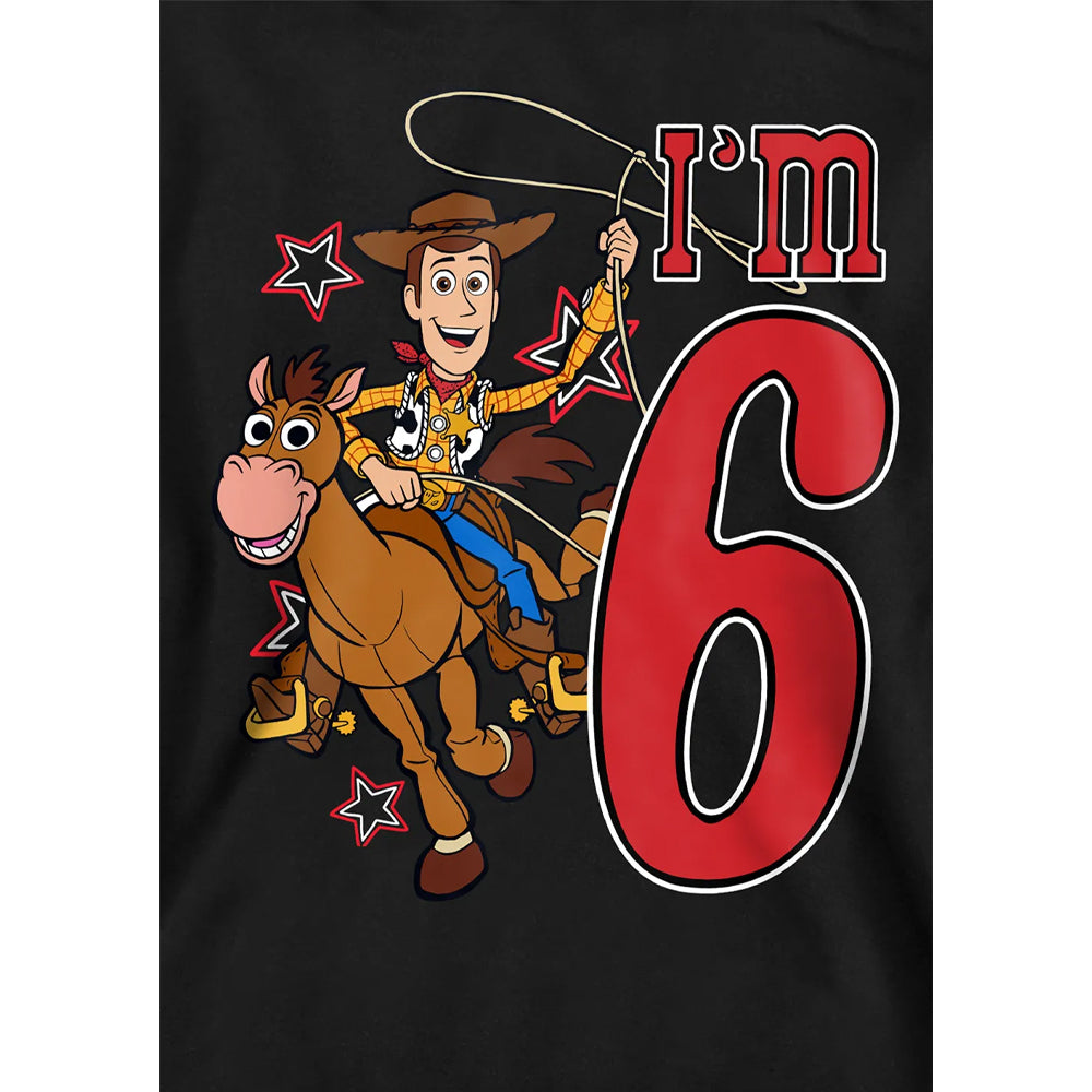 Black - Side - Toy Story Childrens-Kids I'm 6 Woody Birthday Hoodie