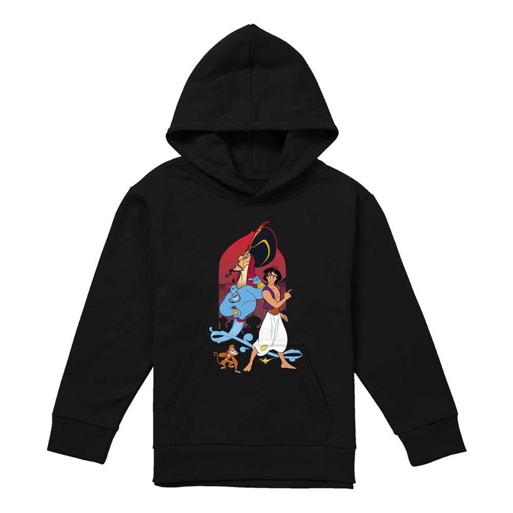 Black - Front - Aladdin Childrens-Kids Characters Pullover Hoodie