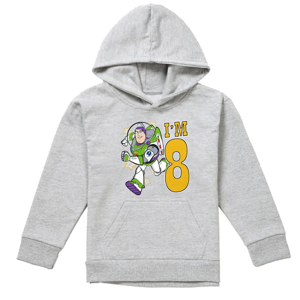 Athletic Heather - Front - Toy Story Childrens-Kids I´m 8 Buzz Lightyear Heather Birthday Pullover Hoodie