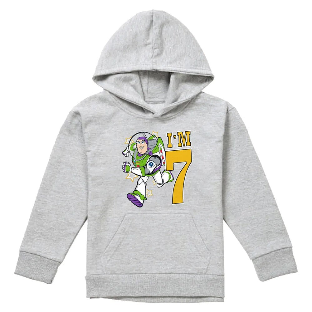 Athletic Heather - Front - Toy Story Childrens-Kids I´m 7 Buzz Lightyear Heather Birthday Pullover Hoodie