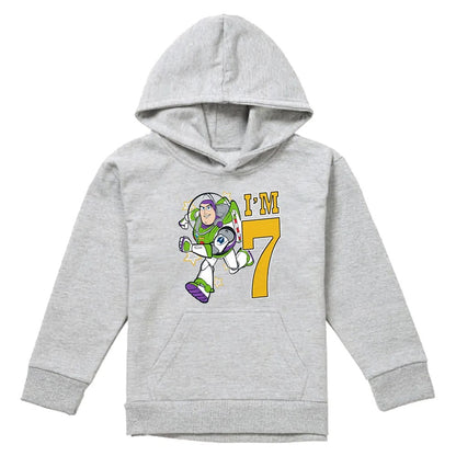 Athletic Heather - Front - Toy Story Childrens-Kids I´m 7 Buzz Lightyear Heather Birthday Pullover Hoodie