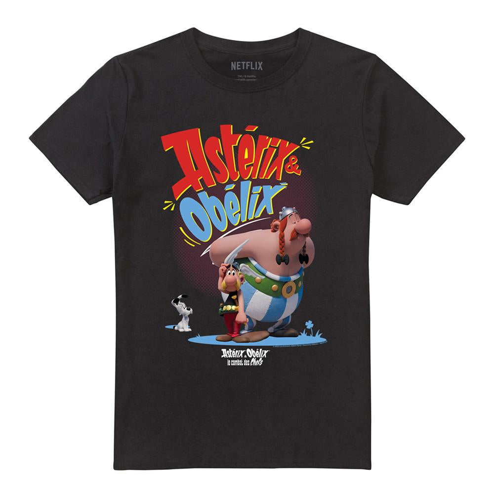 Black - Front - Asterix Unisex Adult Idefix Together T-Shirt
