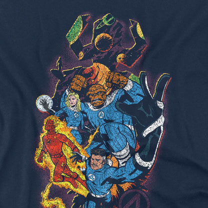 Navy - Side - Fantastic Four Unisex Adult Cosmic Heroes & Villains T-Shirt