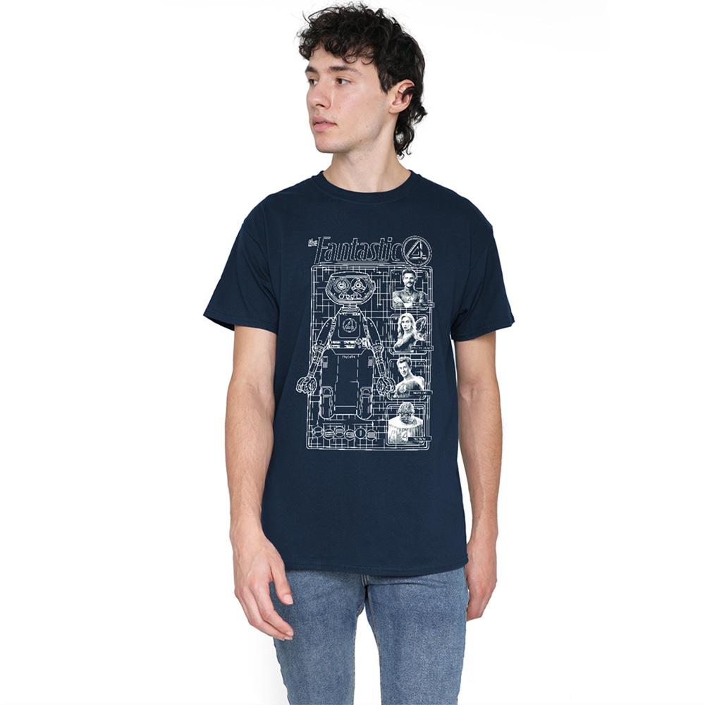 Navy - Lifestyle - Fantastic Four Unisex Adult First Family And Herbie Blueprint T-Shirt