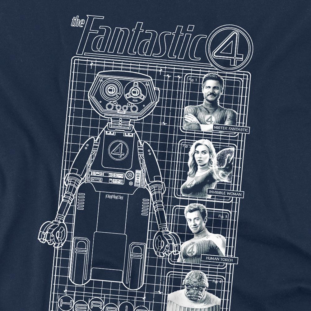 Navy - Side - Fantastic Four Unisex Adult First Family And Herbie Blueprint T-Shirt