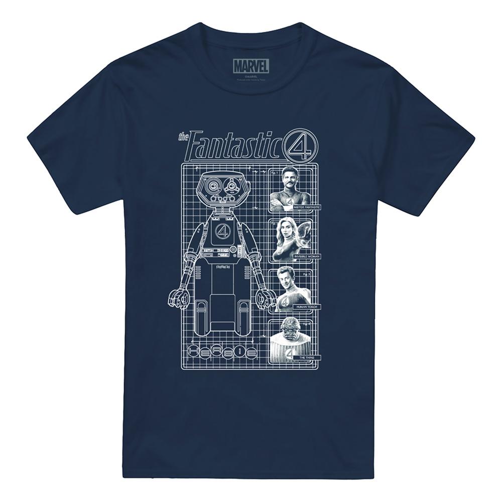 Navy - Front - Fantastic Four Unisex Adult First Family And Herbie Blueprint T-Shirt