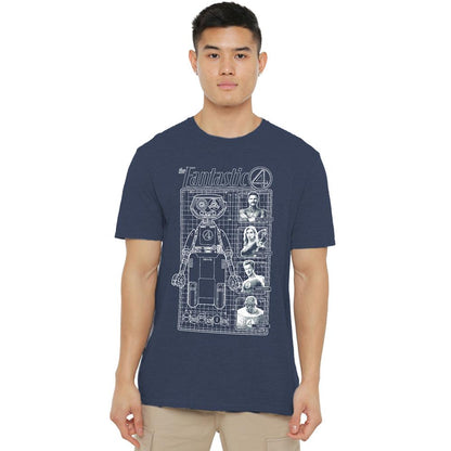 Navy - Lifestyle - Fantastic Four Unisex Adult First Family And Herbie Blueprint Heather T-Shirt