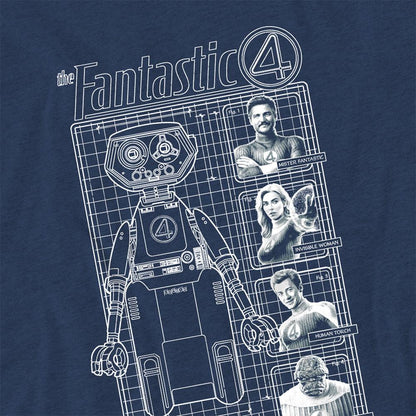 Navy - Side - Fantastic Four Unisex Adult First Family And Herbie Blueprint Heather T-Shirt