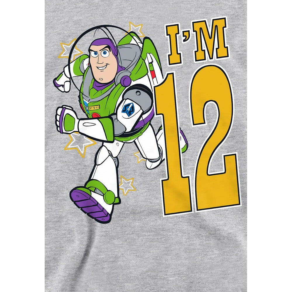 Athletic Heather - Side - Toy Story Childrens-Kids I´m 12 Buzz Lightyear Heather Birthday Pullover Hoodie
