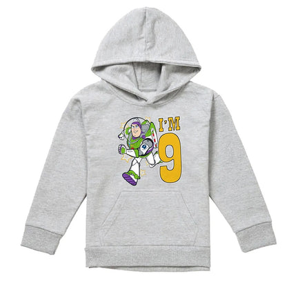 Athletic Heather - Front - Toy Story Childrens-Kids I´m 9 Buzz Lightyear Heather Birthday Pullover Hoodie