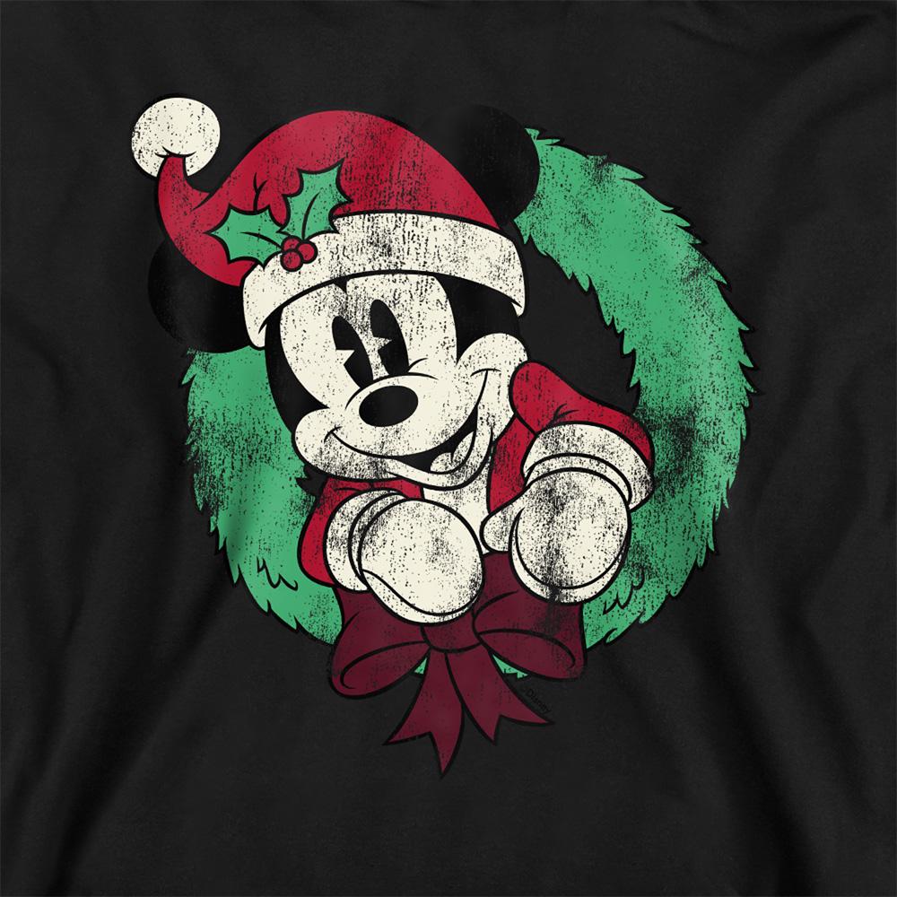 Black - Side - Mickey Mouse Childrens-Kids Vintage Wreath Christmas Hoodie
