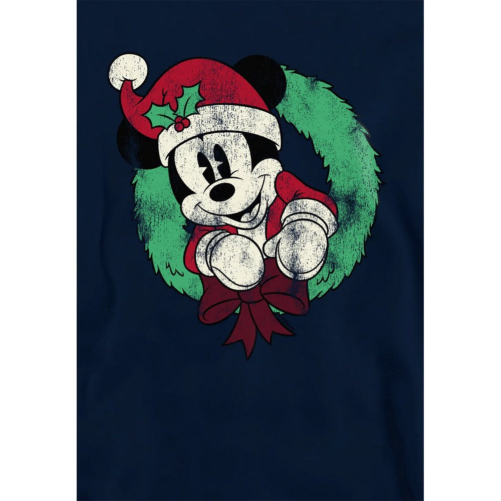 Navy - Side - Mickey Mouse Childrens-Kids Vintage Wreath Christmas Hoodie