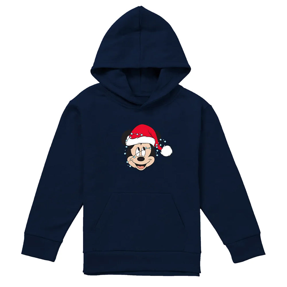 Navy - Front - Mickey Mouse Childrens-Kids Fairy Lights Wrap Christmas Hoodie
