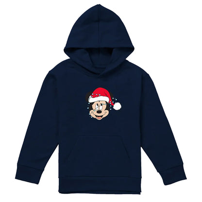Navy - Front - Mickey Mouse Childrens-Kids Fairy Lights Wrap Christmas Hoodie