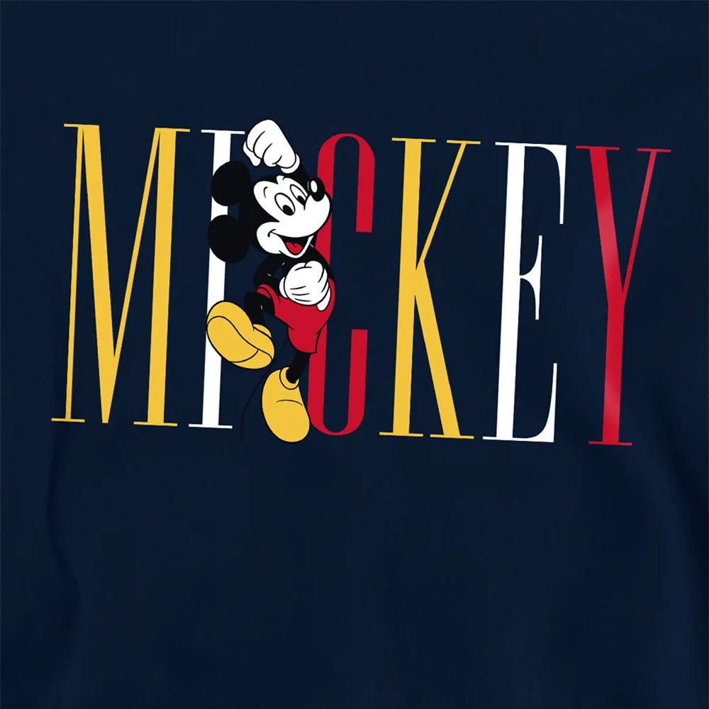 Navy - Side - Mickey Mouse Childrens-Kids Multicolour Name Hoodie