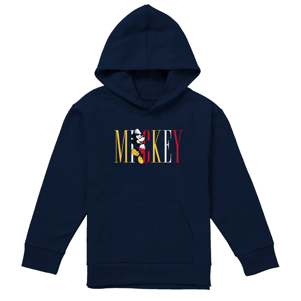 Navy - Front - Mickey Mouse Childrens-Kids Multicolour Name Hoodie