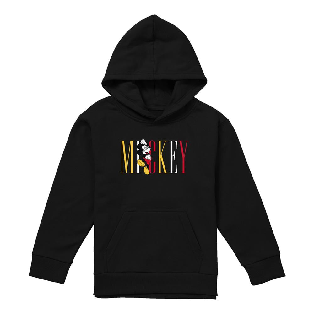 Black - Front - Mickey Mouse Childrens-Kids Multicolour Name Hoodie