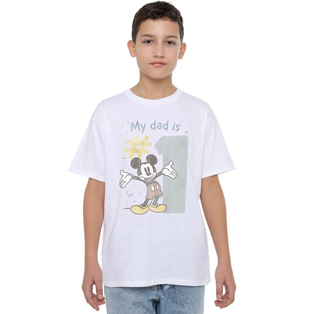 White - Lifestyle - Mickey & Friends Unisex Adult No.1 Dad Mickey Mouse Watercolour T-Shirt