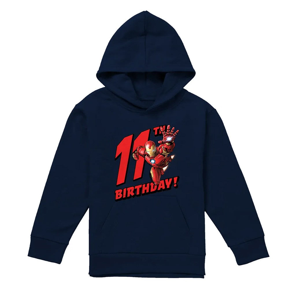 Navy - Front - Marvel Childrens-Kids Iron Man 11th Birthday Hoodie