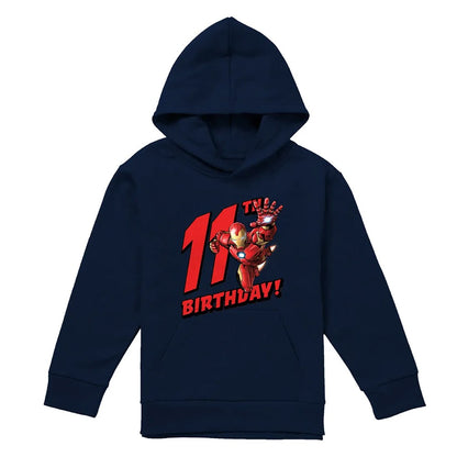 Navy - Front - Marvel Childrens-Kids Iron Man 11th Birthday Hoodie