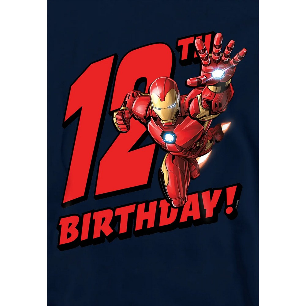 Navy - Side - Marvel Childrens-Kids Iron Man 12th Birthday Hoodie