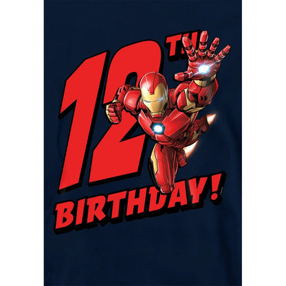 Navy - Side - Marvel Childrens-Kids Iron Man 12th Birthday Hoodie