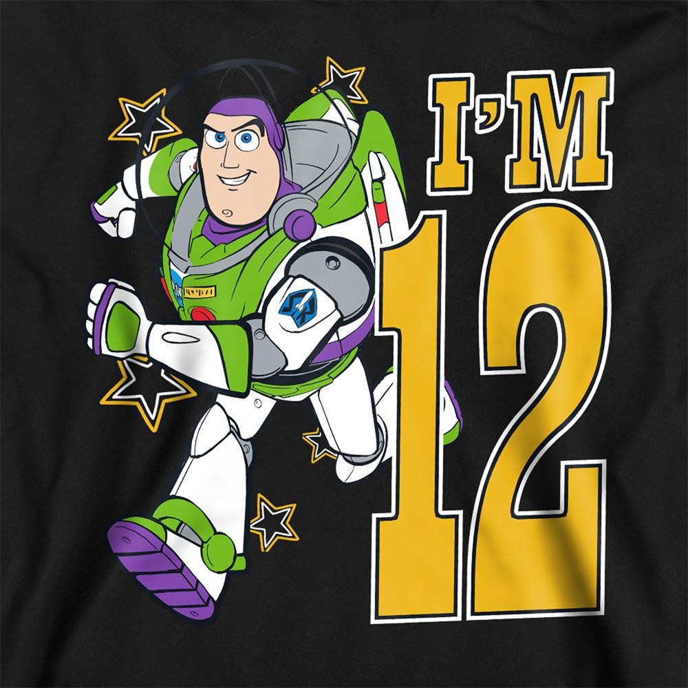 Black - Side - Toy Story Childrens-Kids I´m 12 Buzz Lightyear Birthday Pullover Hoodie