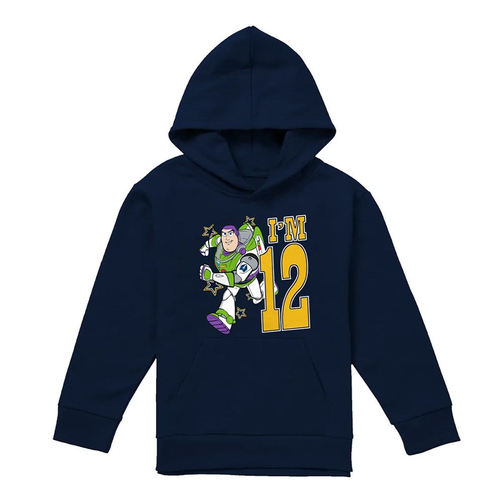 Navy - Front - Toy Story Childrens-Kids I´m 12 Buzz Lightyear Birthday Pullover Hoodie