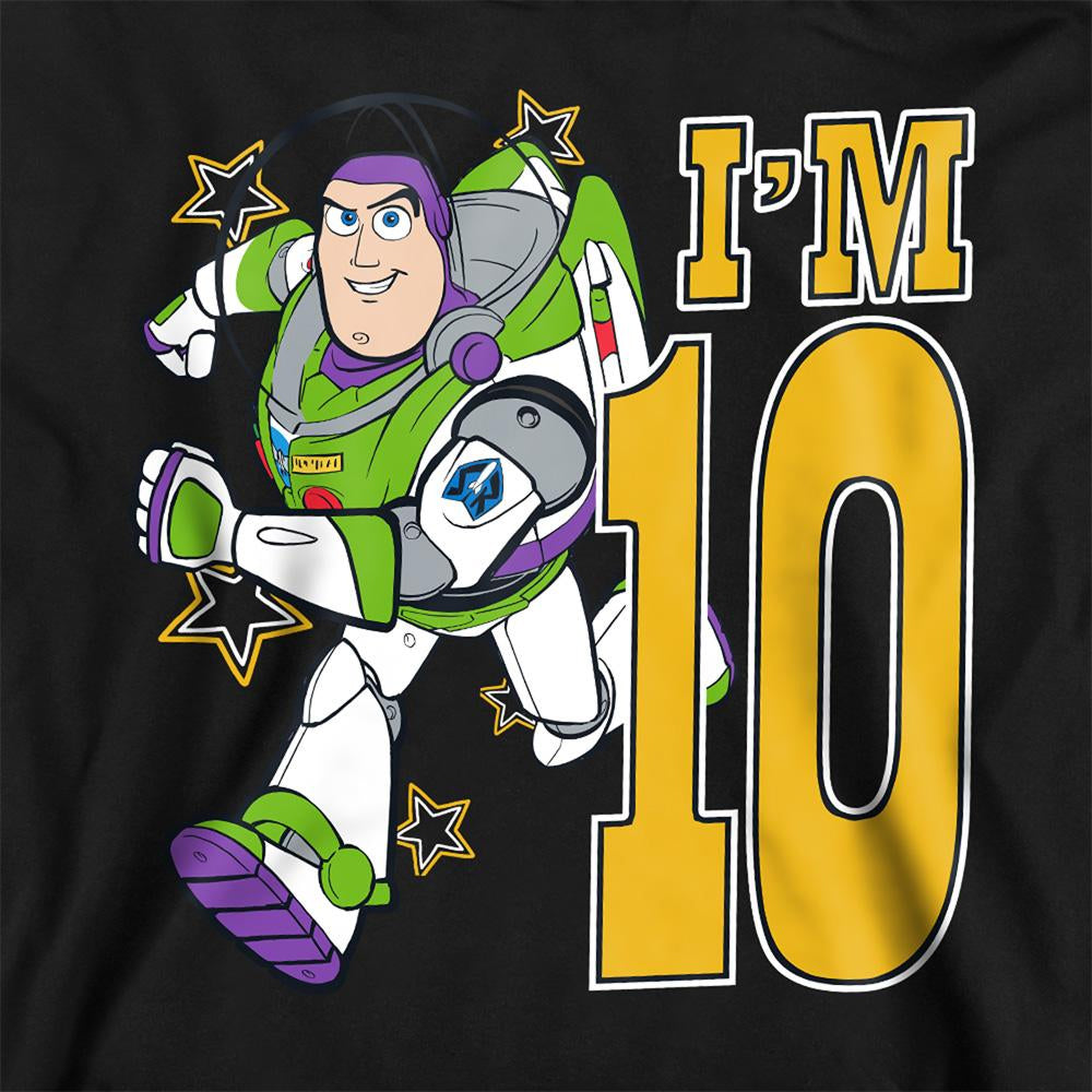 Black - Side - Toy Story Childrens-Kids I´m 10 Buzz Lightyear Birthday Pullover Hoodie