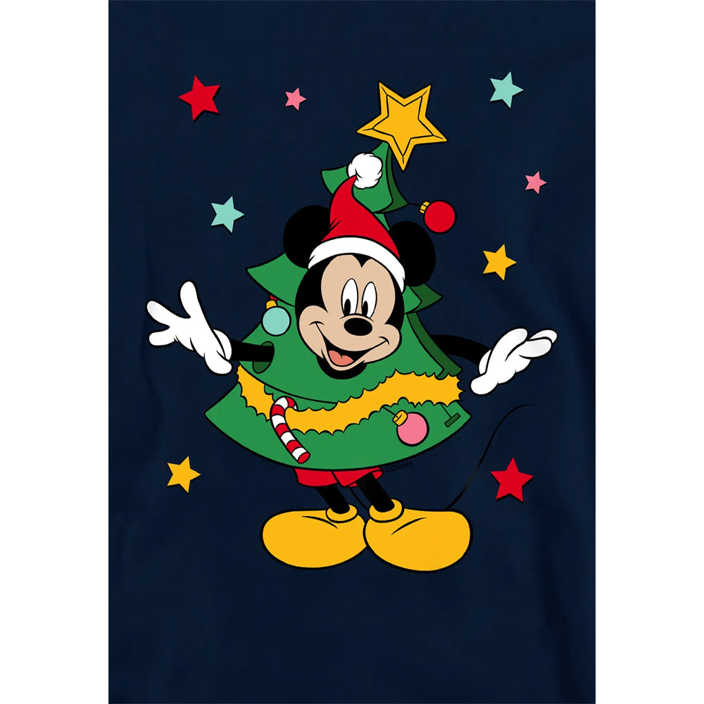 Navy - Side - Mickey Mouse Childrens-Kids Christmas Tree Hoodie