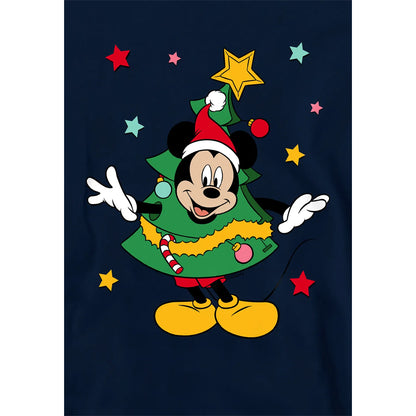 Navy - Side - Mickey Mouse Childrens-Kids Christmas Tree Hoodie