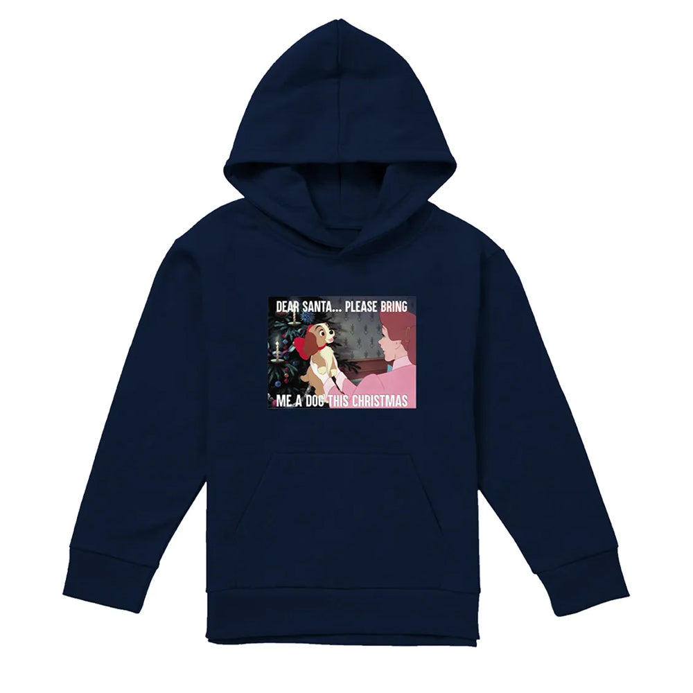 Navy - Front - Lady And The Tramp Childrens-Kids Dog For Christmas Hoodie