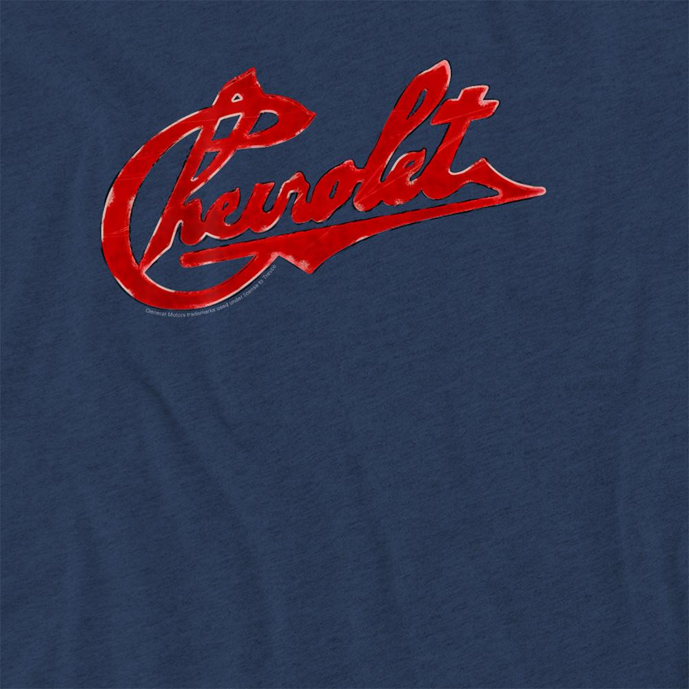 Navy - Side - Chevrolet Unisex Adult Script Distressed Heather T-Shirt