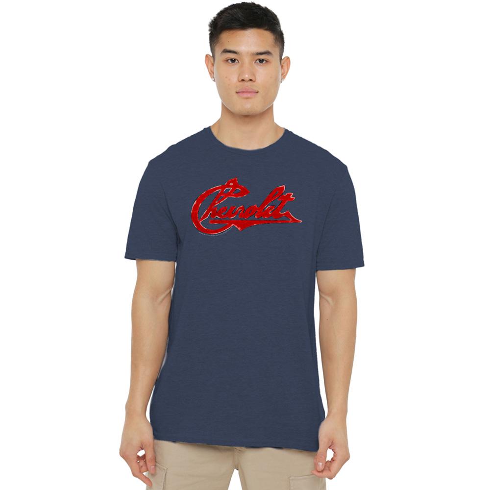 Navy - Lifestyle - Chevrolet Unisex Adult Script Distressed Heather T-Shirt