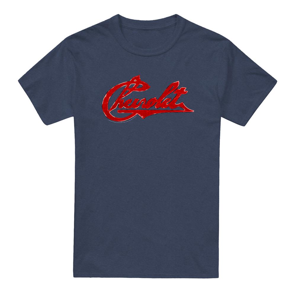 Navy - Front - Chevrolet Unisex Adult Script Distressed Heather T-Shirt
