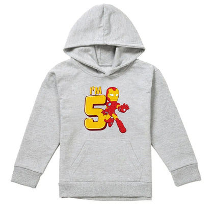 Athletic Heather - Front - Marvel Childrens-Kids Iron Man Cute 5th Birthday Hoodie