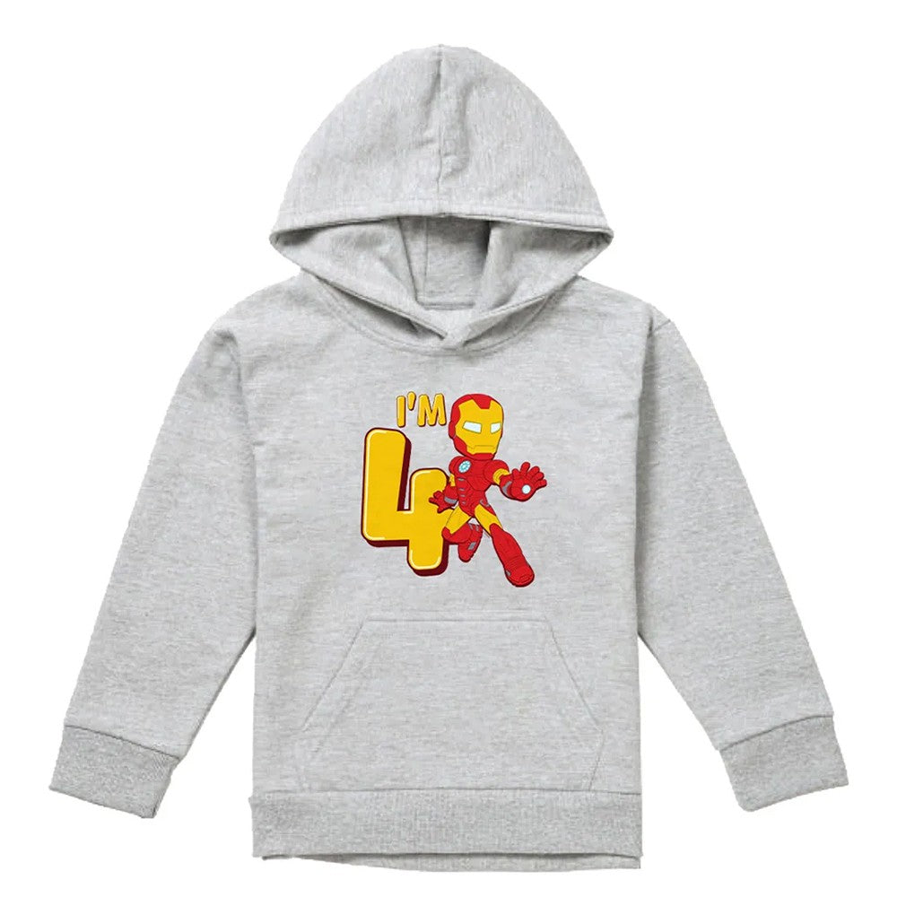 Athletic Heather - Front - Marvel Childrens-Kids Iron Man Cute 4th Birthday Hoodie