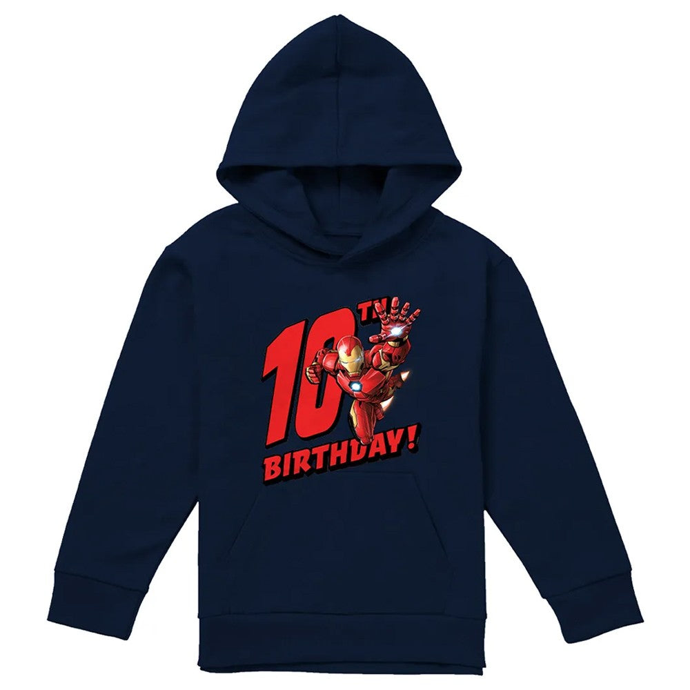 Navy - Front - Marvel Childrens-Kids Iron Man 10th Birthday Hoodie