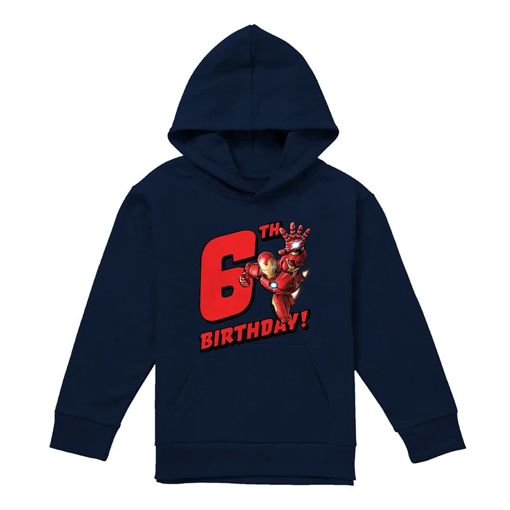 Navy - Front - Marvel Childrens-Kids Iron Man 6th Birthday Hoodie