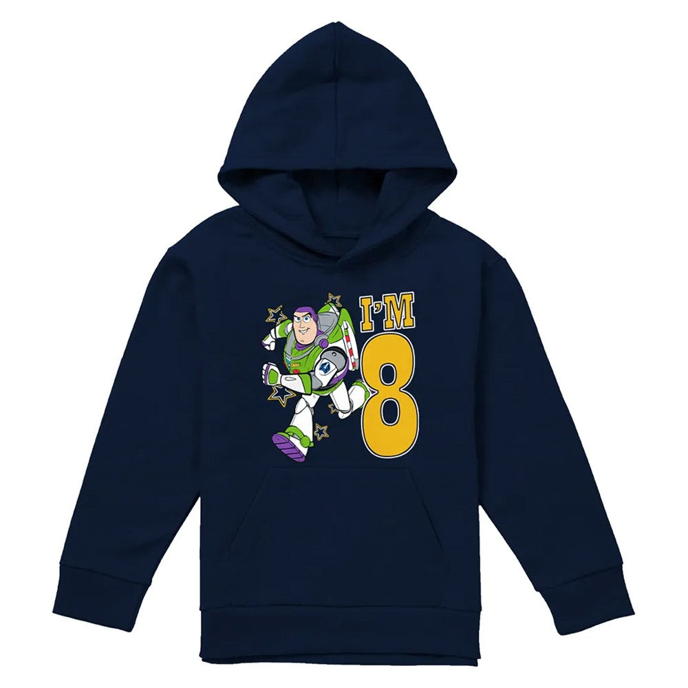 Navy - Front - Toy Story Childrens-Kids I´m 8 Buzz Lightyear Birthday Hoodie