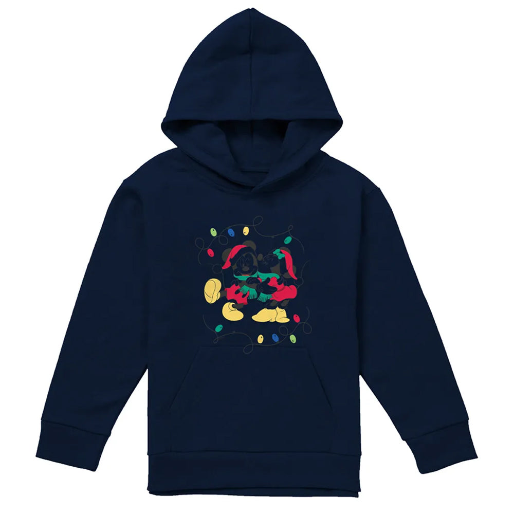Navy - Front - Disney Childrens-Kids Mickey Mouse & Minnie Mouse Christmas Kiss Hoodie