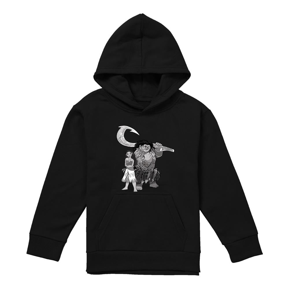 Black - Front - Moana Childrens-Kids Maui Sketch Hoodie