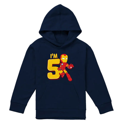 Navy - Front - Marvel Childrens-Kids Iron Man 5th Birthday Hoodie
