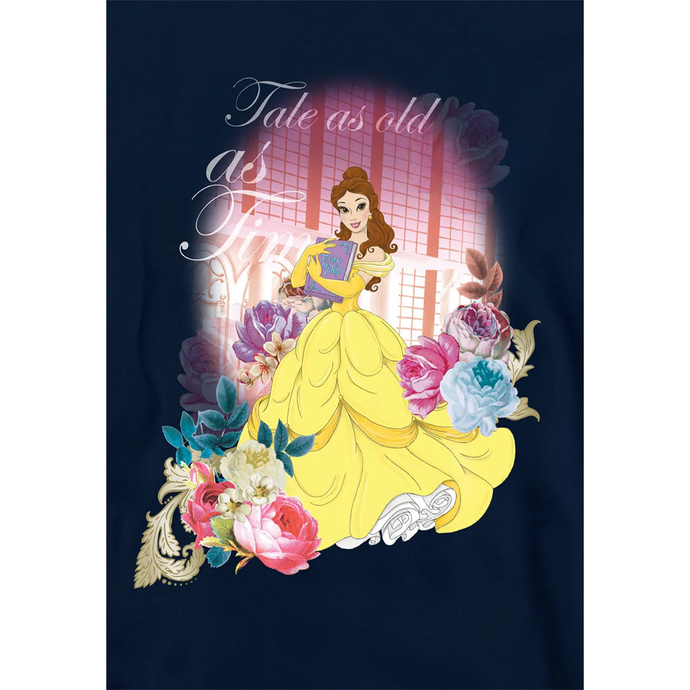Navy - Side - Beauty And The Beast Childrens-Kids Belle Flowers Window Hoodie