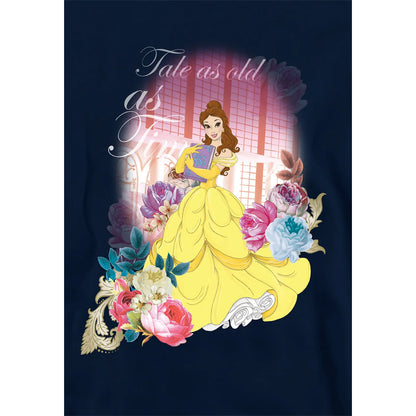 Navy - Side - Beauty And The Beast Childrens-Kids Belle Flowers Window Hoodie