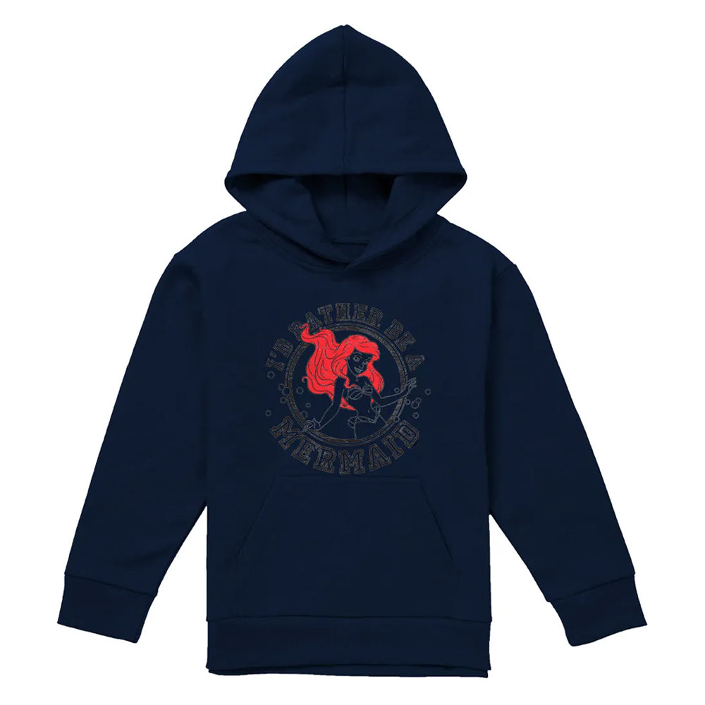 Navy - Front - The Little Mermaid Childrens-Kids I´d Rather Be A Mermaid Hoodie