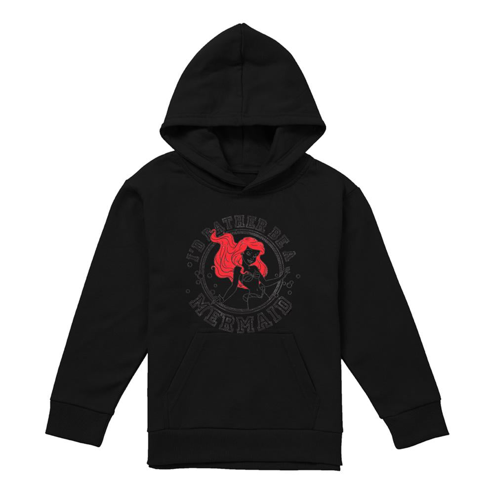 Black - Front - The Little Mermaid Childrens-Kids I´d Rather Be A Mermaid Hoodie