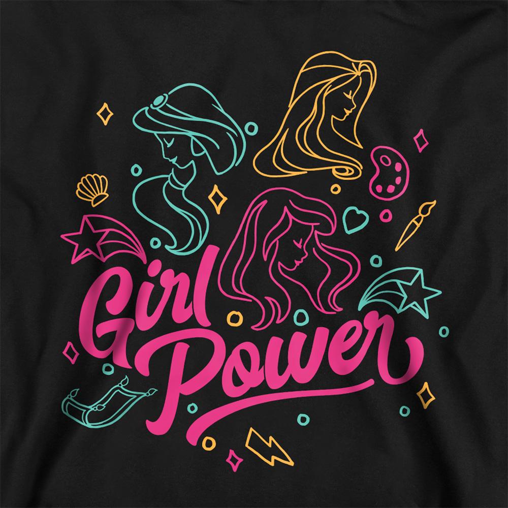 Black - Side - Disney Princess Childrens-Kids Girl Power Jasmine Rapunzel Ariel Line Art Hoodie