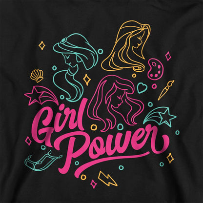 Black - Side - Disney Princess Childrens-Kids Girl Power Jasmine Rapunzel Ariel Line Art Hoodie