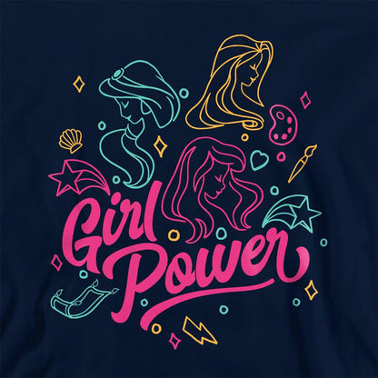 Navy - Side - Disney Princess Childrens-Kids Girl Power Jasmine Rapunzel Ariel Line Art Hoodie